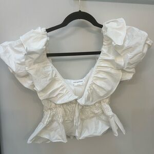 White off the shoulder empire waist ruffle blouse
